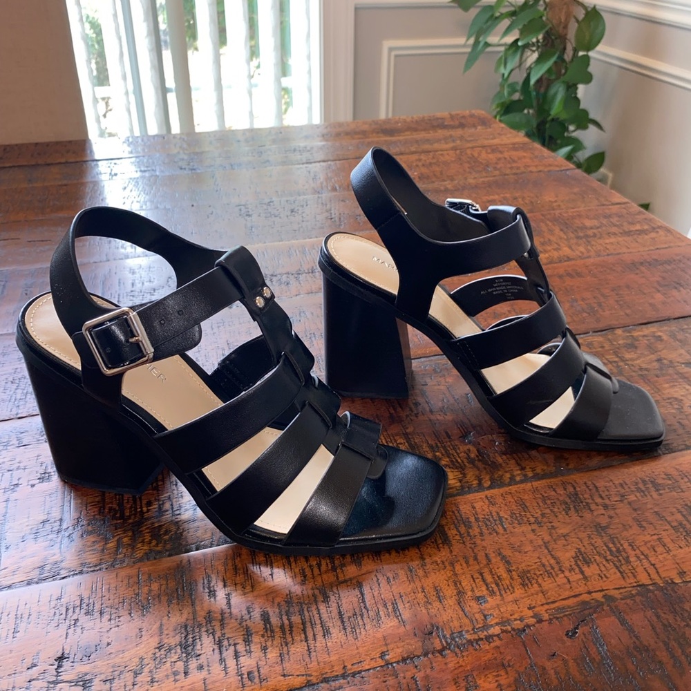 Marc Fisher Black Strappy Block Heels